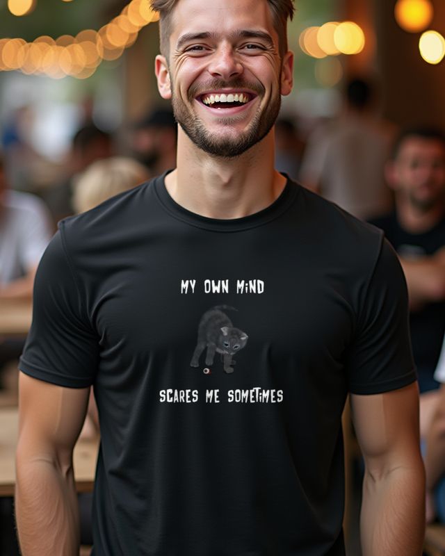 Katze - My own mind scares me - Lustiges Halloween Motiv – T-Shirt