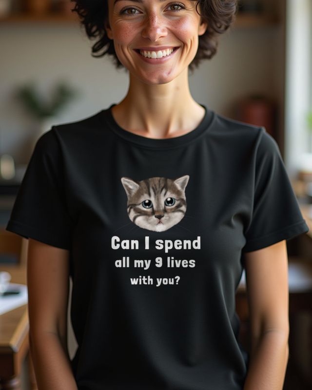Katze Nine Lives - Neun Leben Katzenspruch Geschenk – T-Shirt