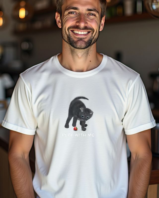 Katze und Erdbeere wollen spielen - Lustige Katze – T-Shirt