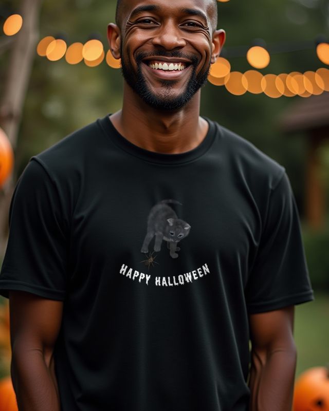 Katze und Spinne Happy Halloween - Halloween Katzen Shirt – T-Shirt
