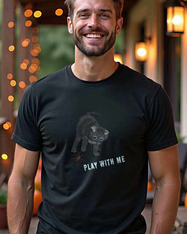 Cat and Spider Play With Me - Funny Halloween Cat – T-Shirt