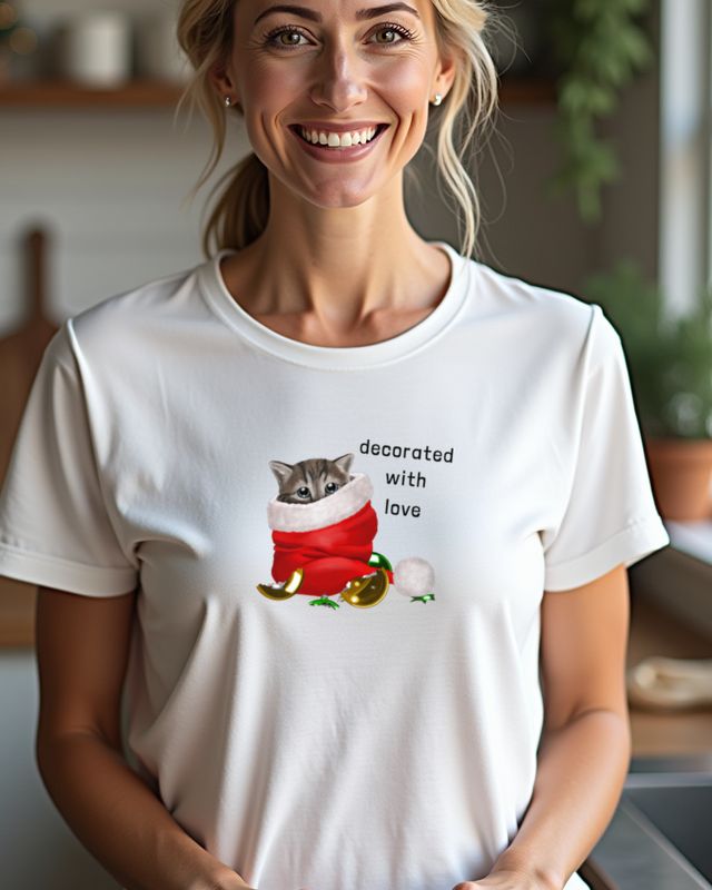 Katze Weihnachten - Mit Liebe dekoriert - Lustiges Motiv – T-Shirt