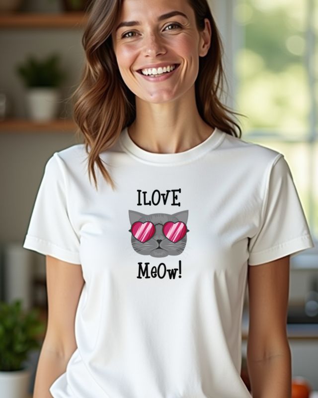 Katzen-Liebe: Katze mit Herzbrille - Meow! – T-Shirt
