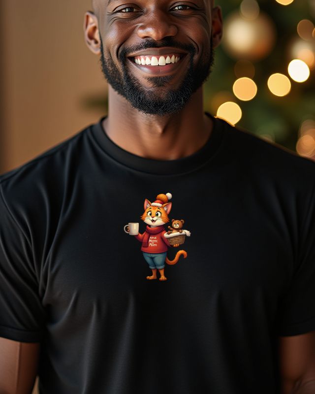 Christmas Cat Mom Juggling Coffee and Teddy β No Text β T-Shirt