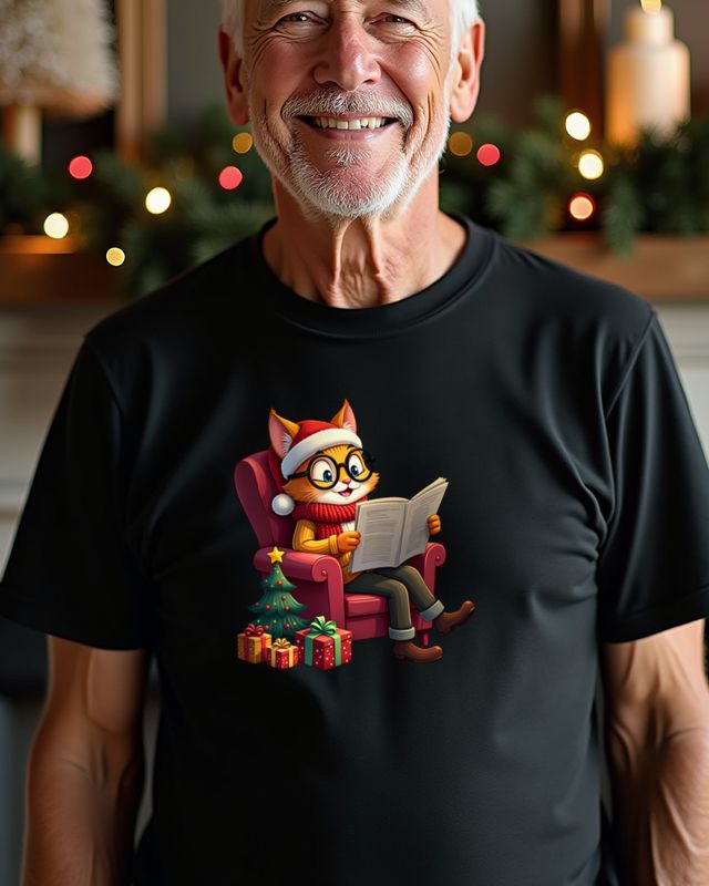 Cat Grandpa in a Santa Hat in His Armchair β No Text β T-Shirt