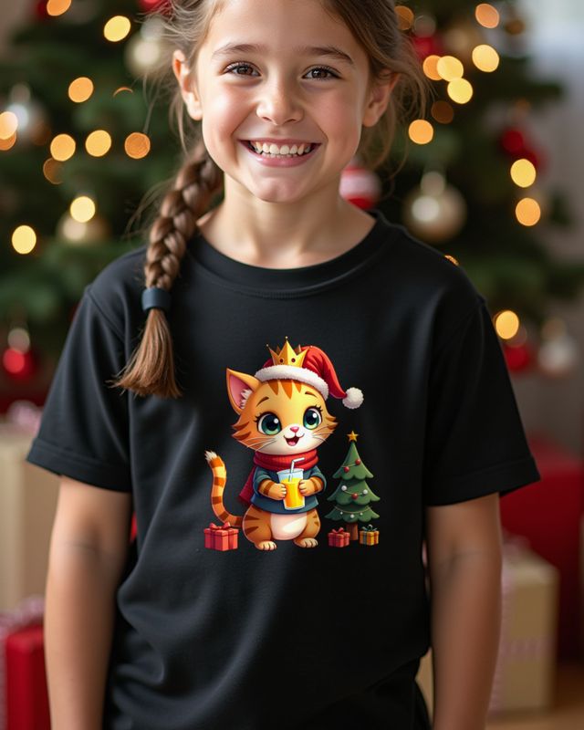 Katzenkind mit Krone zu Weihnachten – ohne Text – T-Shirt