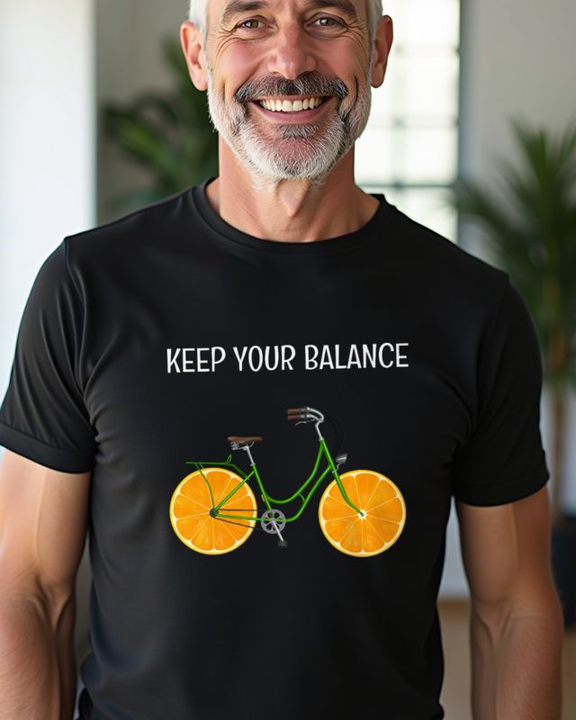 Keep your balance - Fahrrad mit orangen Rädern