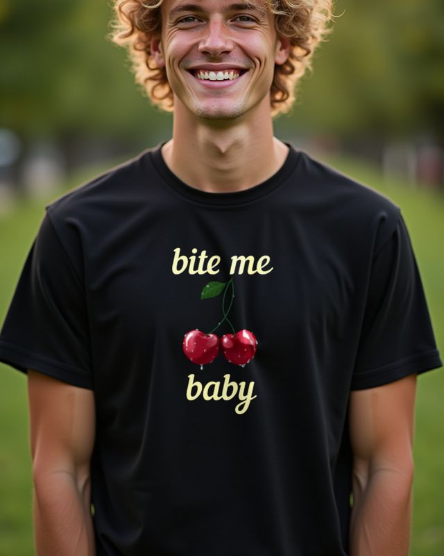 Kirschen Bite Me Baby - Freches Kirsch Motiv mit Spruch – T-Shirt