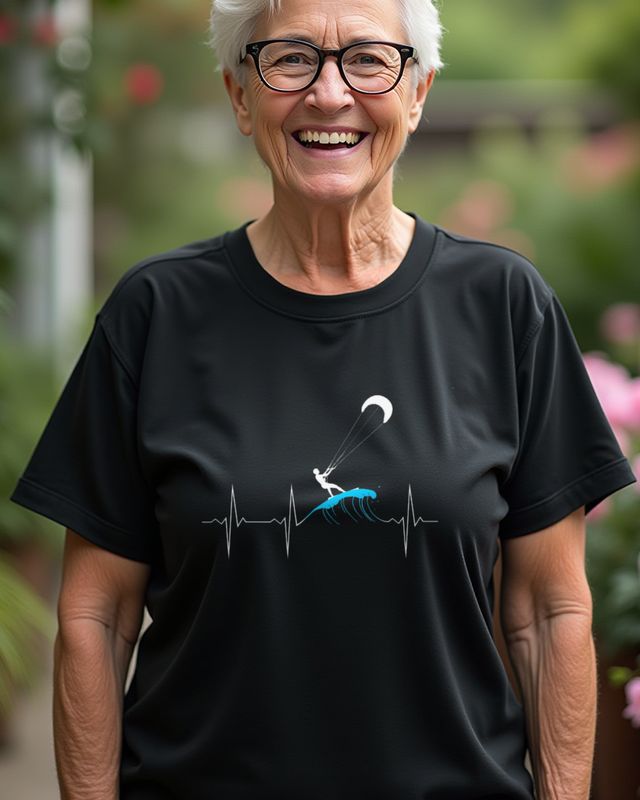 Kitesurfer Heartbeat Line - Kiteboarding Gift Idea โ T-Shirt