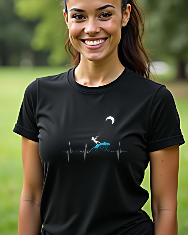 Kitesurferin Herzschlag Linie - Kitegirl Geschenkidee – T-Shirt