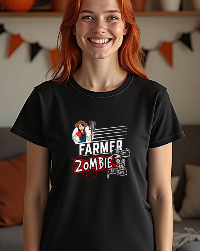 Farmer by Day Zombie by Night - Funny Halloween Farm Gift – T-Shirt