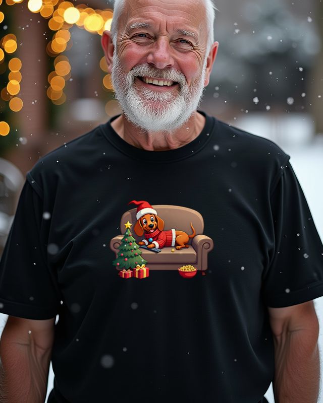 Lazy Christmas Dachshund on the Couch β No Text Design β T-Shirt