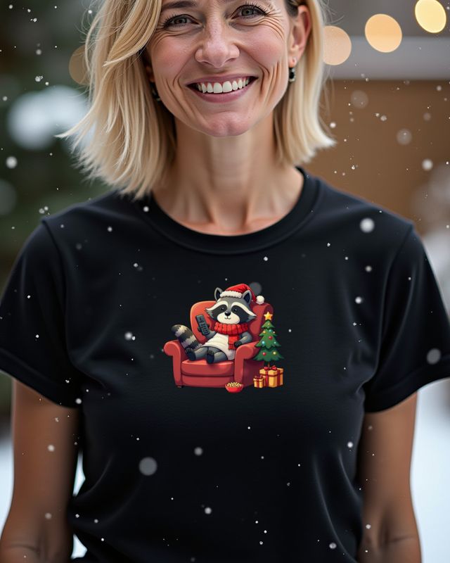 Lazy Christmas Raccoon on the Couch โ No Text Design โ T-Shirt