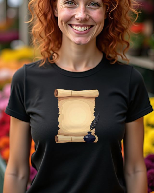 Leere Verfassungsrolle mit Federkiel – Demokratie Motiv – T-Shirt