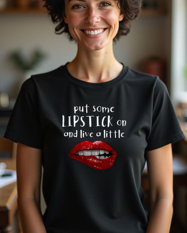 Live a Little with Lipstick - Funny Lips Quote for Women