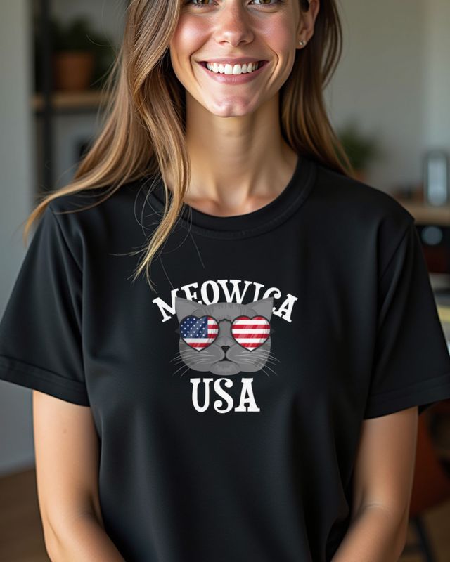 Meowica USA - Cat with Stars and Stripes Heart Glasses – T-Shirt
