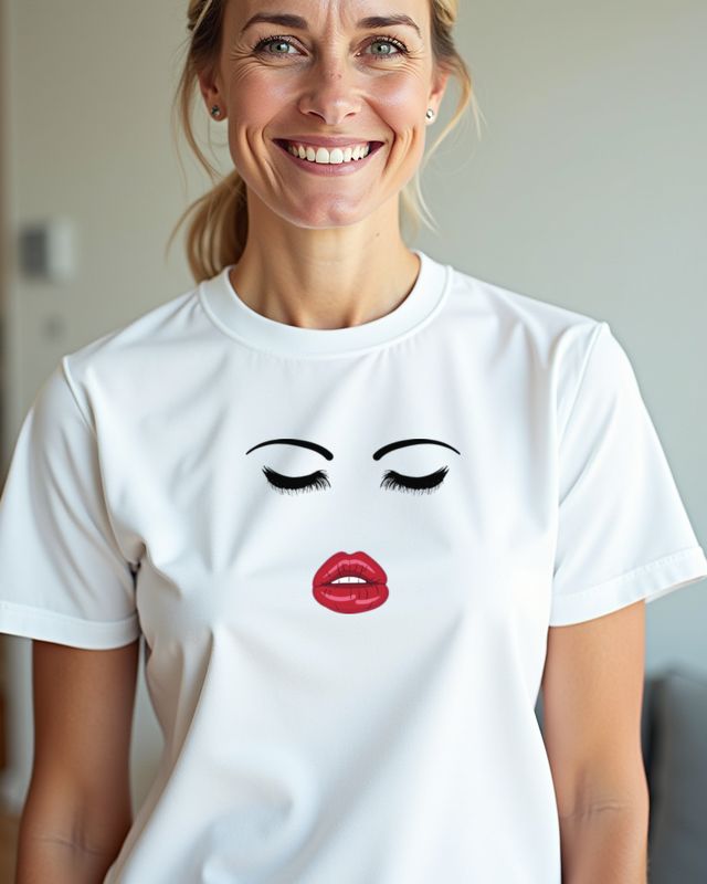 Minimalist Face with Lashes and Red Lips – T-Shirt