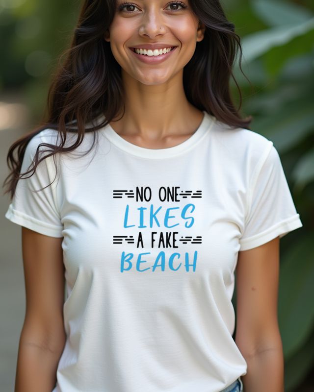No One Likes A Fake Beach - Blue Lettering – T-Shirt