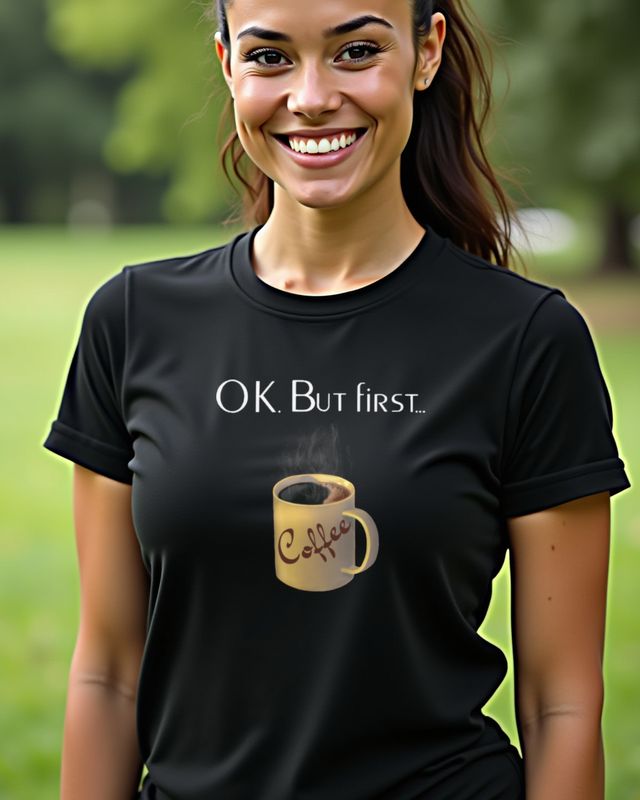 Ok but first Coffee - Lustiger Kaffee Spruch Geschenk – T-Shirt