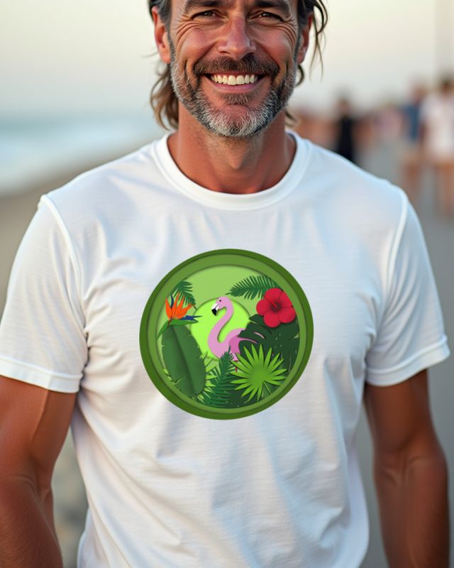 Tropischer Flamingo im Papercut Stil - Sommer Motiv – T-Shirt