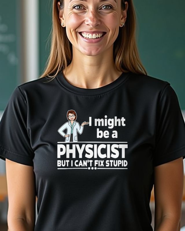 Female Physicist Can’t Fix Stupid - Funny Physics Saying – T-Shirt