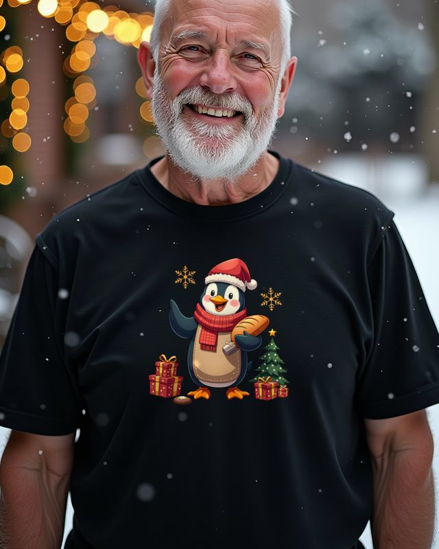 Christmas Penguin Baker with Fresh Bread – No Text – T-Shirt