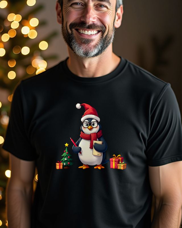 Pinguin-Lehrer zu Weihnachten an der Tafel – ohne Text – T-Shirt