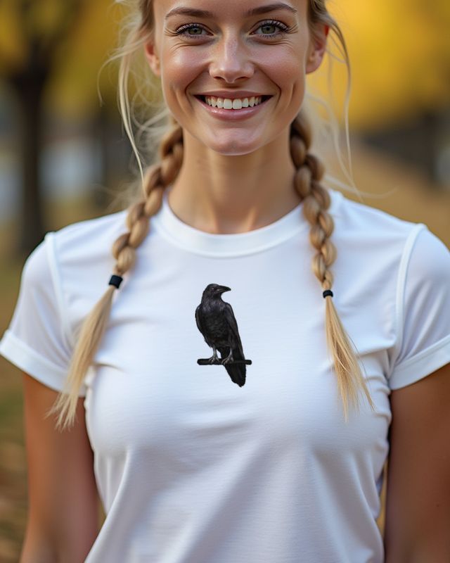 Rabe auf Ast - Realistischer schwarzer Kolkrabe Vogel Motiv – T-Shirt
