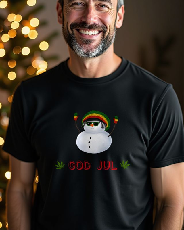 Rasta Schneemann God Jul - Schwedisch – T-Shirt