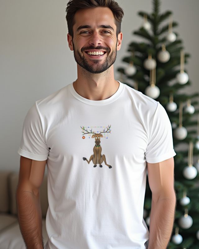 Rentier mit Glocke und Weihnachtsdeko - Festliches Motiv – T-Shirt