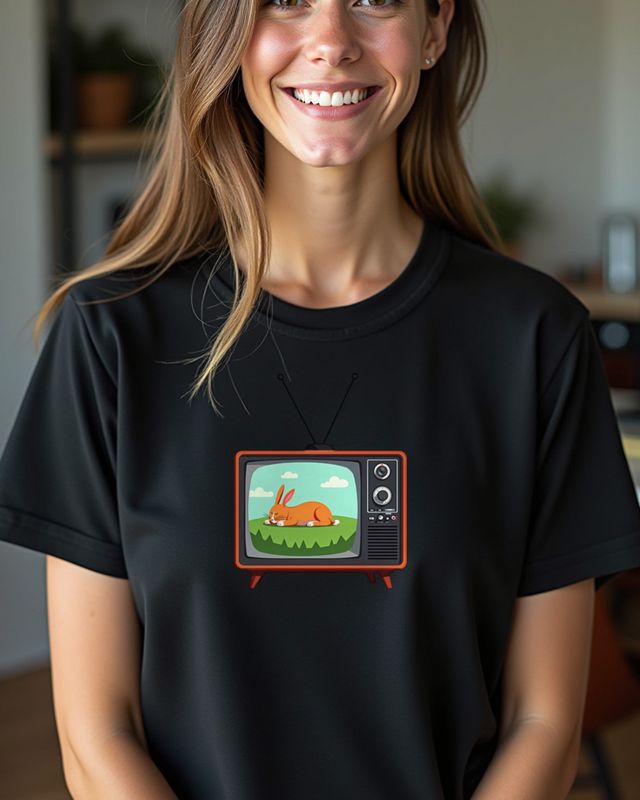 Retro TV With Sleeping Rabbit – Calm Politics Humor – T-Shirt