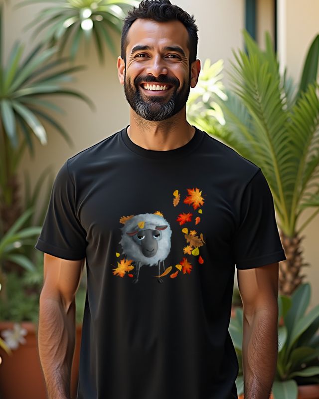 Schafe und Herbstblätter - Süßes Herbst Motiv mit Schaf – T-Shirt