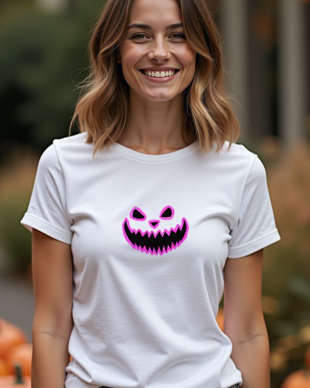 Spooky Halloween Face 2 in Pink - Halloween Design โ T-Shirt