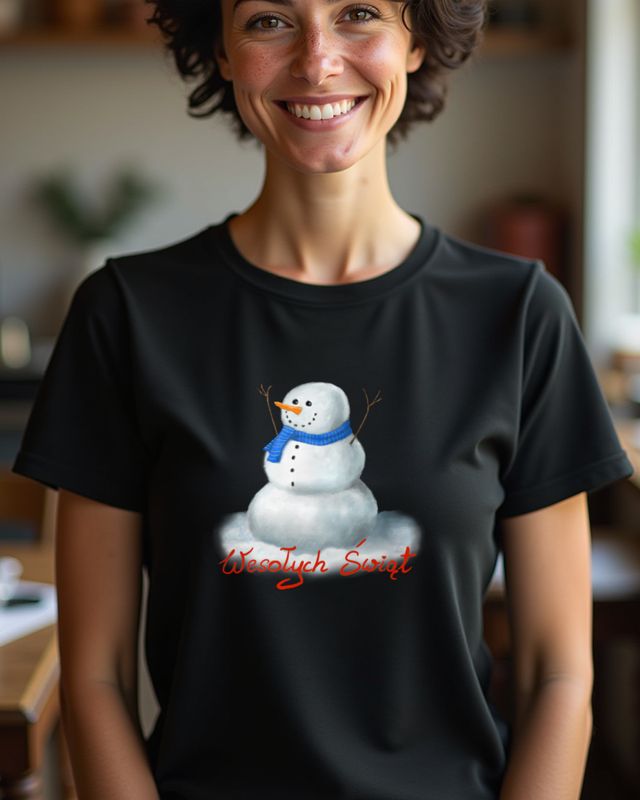 Fröhlicher Schneemann mit Schal - Wesołych Świąt Polen – T-Shirt