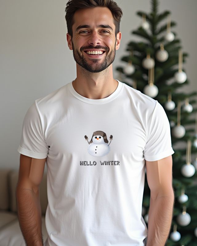 Schneemann - Hello Winter - Fröhliches Winter Motiv – T-Shirt
