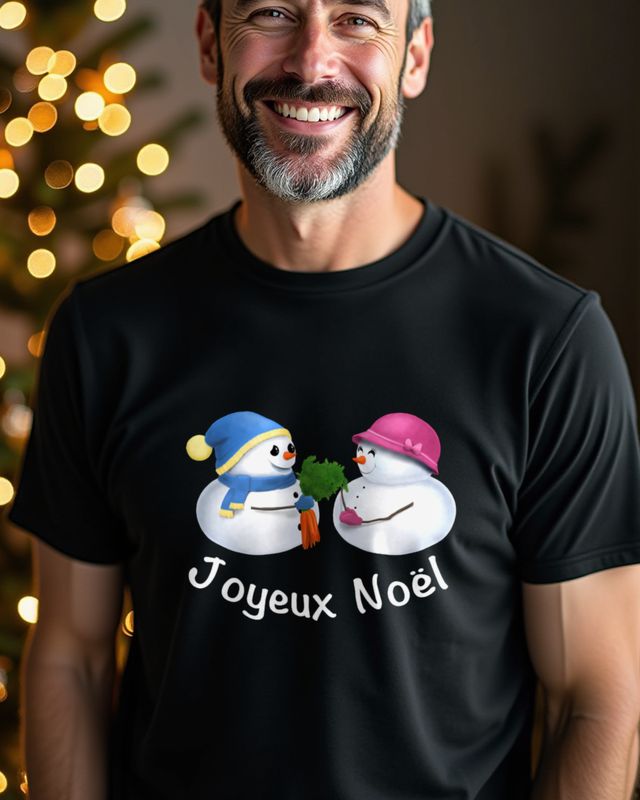 Schneemann Paar Joyeux Noël - Weihnachtsshirt für Paare – T-Shirt