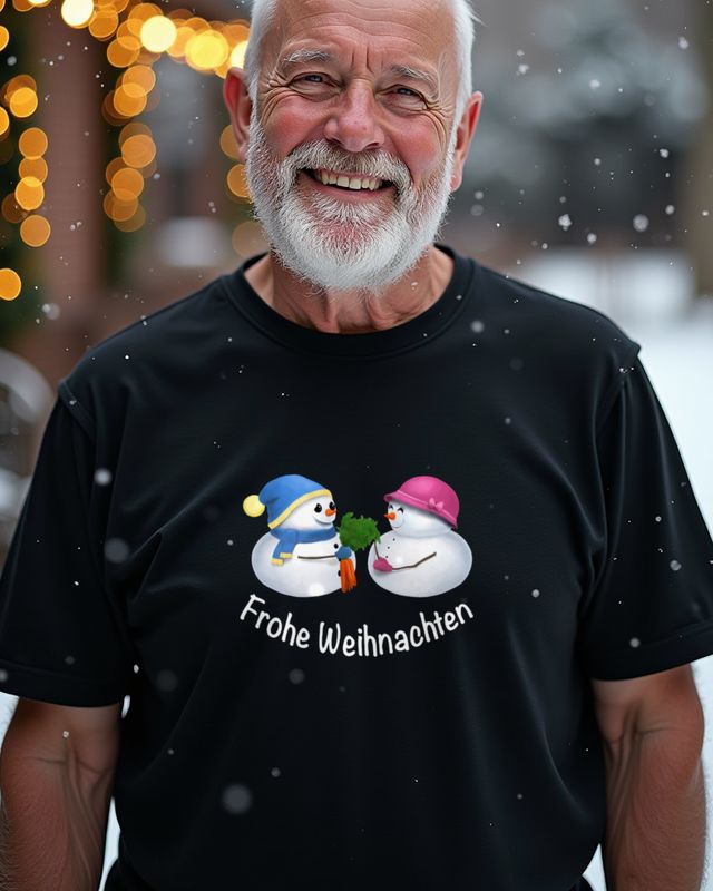 Schneemann Pärchen wünscht Merry Christmas - Paar Motiv – T-Shirt