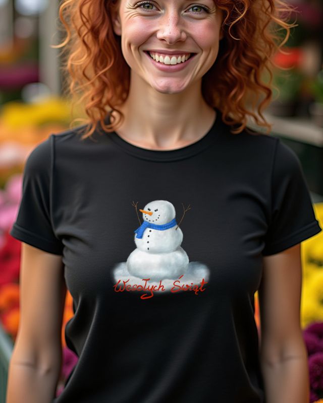 Grimmiger Schneemann mit Schal - Wesołych Świąt Polen – T-Shirt