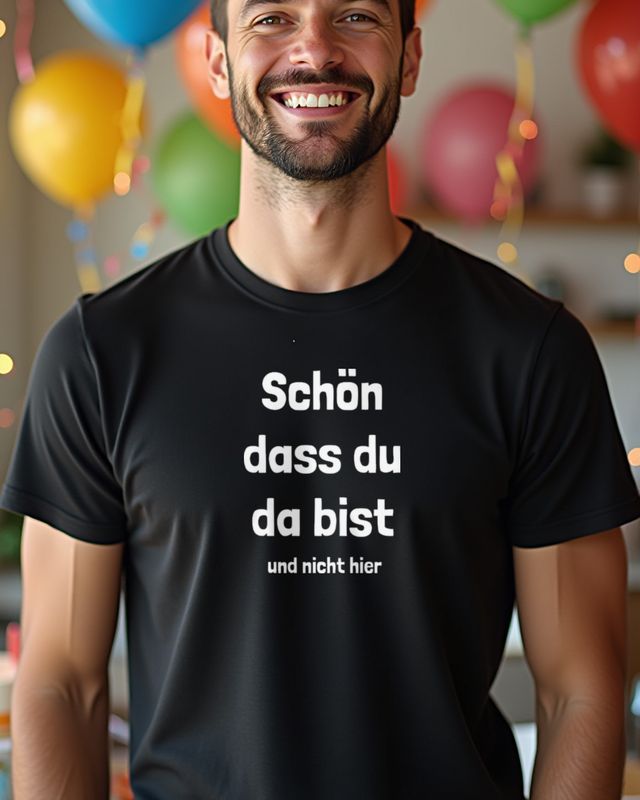 Schön dass du da bist und nicht hier - Lustiger Spruch – T-Shirt