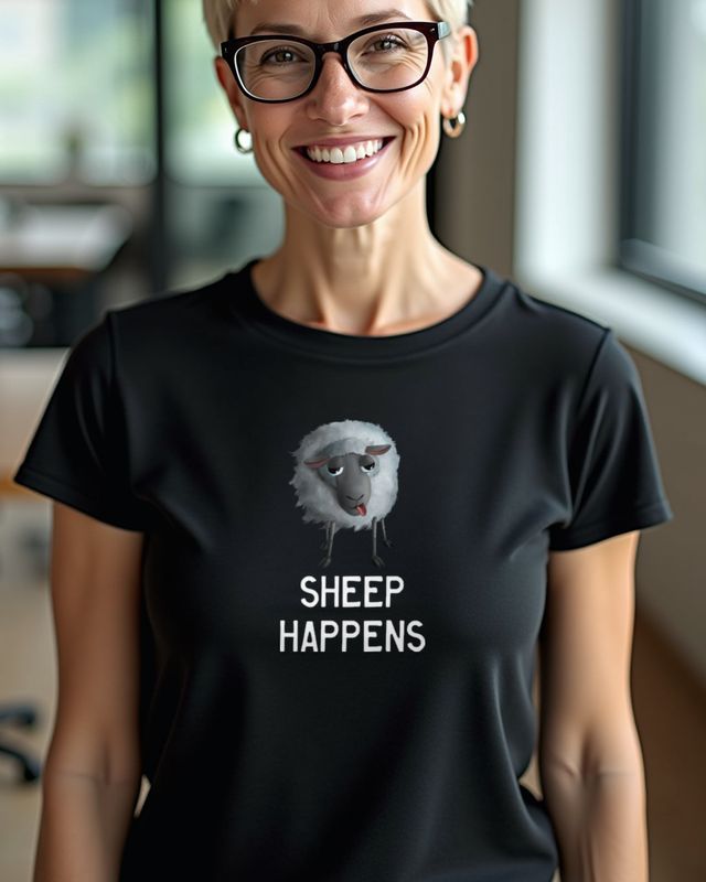 Sheep Happens - Süßes Schaf mit lustigem Wortspiel – T-Shirt