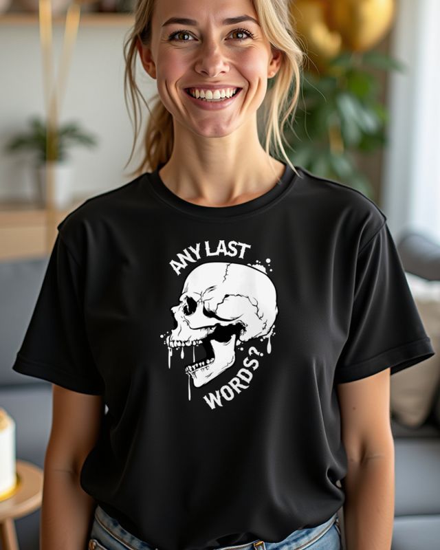 Any Last Words - Schreiender Totenkopf mit Farbtropfen – T-Shirt