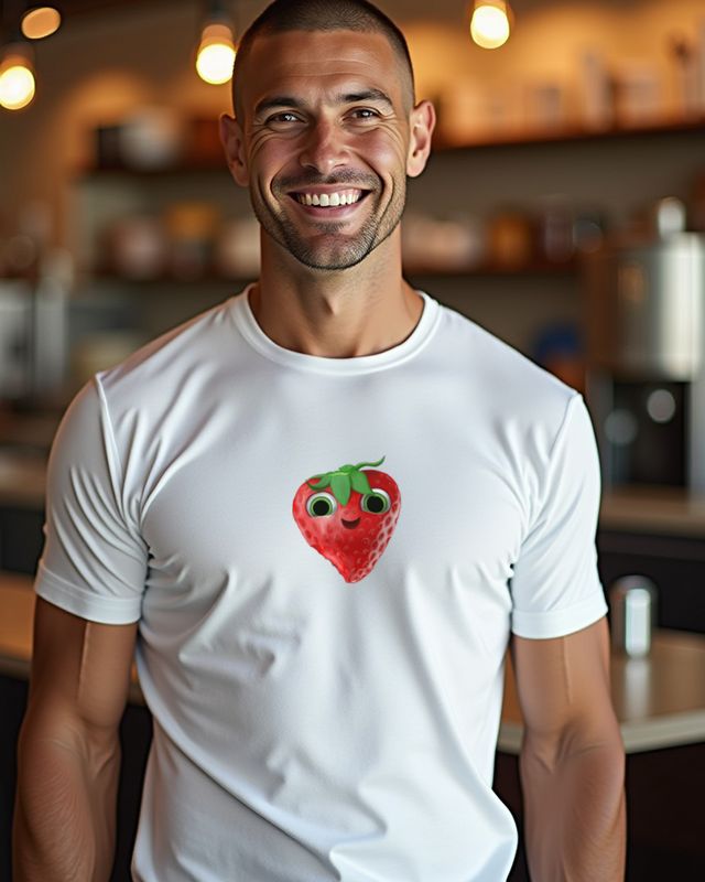 Smiling Bitten Strawberry - Happy Cute Fruit Design β T-Shirt