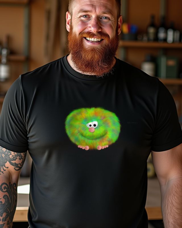 Lächelndes Zottelmonster - Süßes Grünes Monster Motiv – T-Shirt