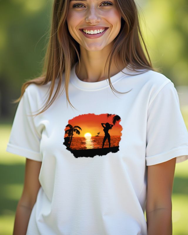 Sommer Sonnenuntergang Mädchen in Rot - Strand Motiv