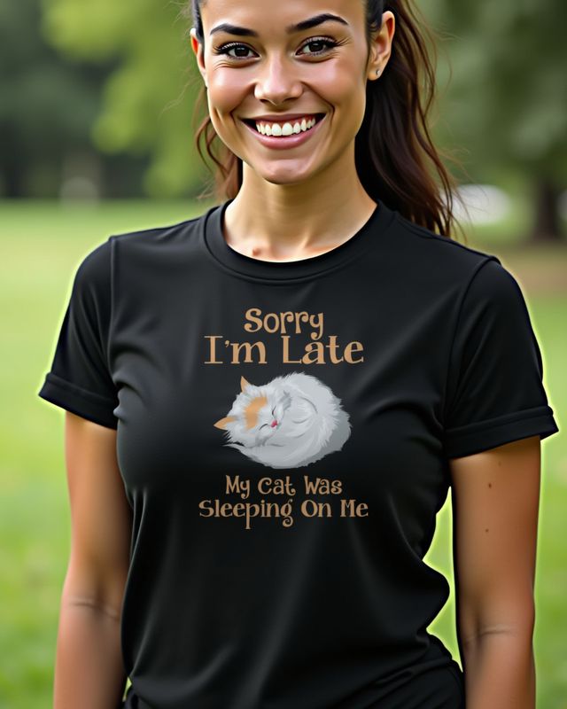 Sorry I’m Late My Cat Was Sleeping On Me - Katzen Spruch – T-Shirt