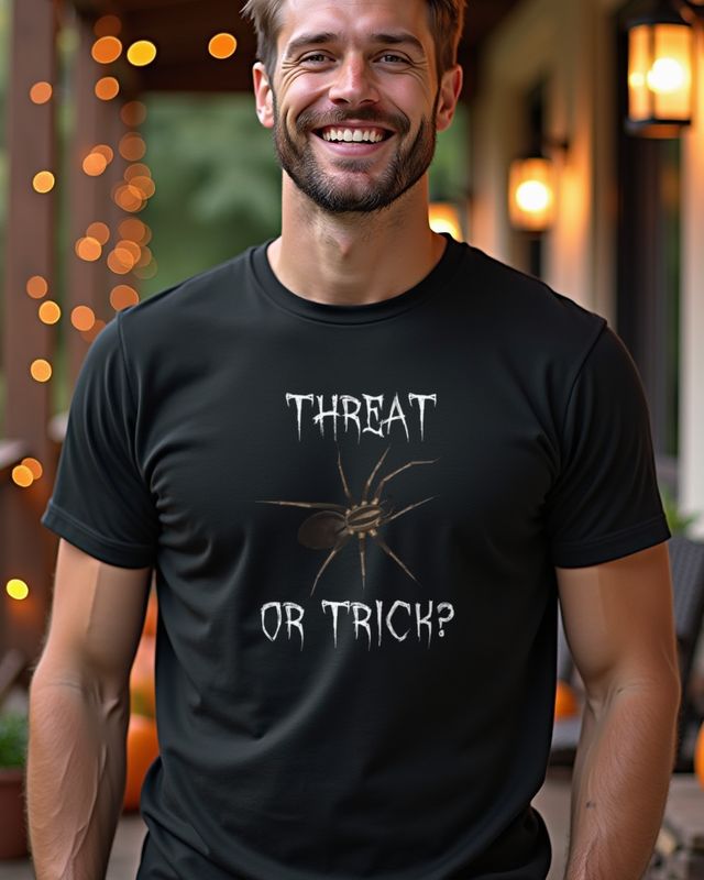 Spider Threat or Trick - Funny Trick or Treat Pun – T-Shirt