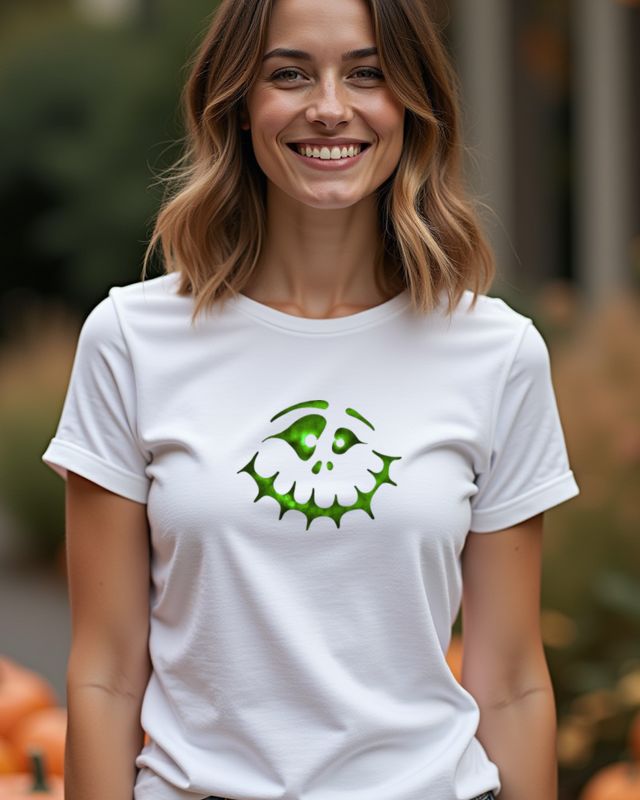 Haunted Halloween Face 5 in Green - Halloween Design – T-Shirt