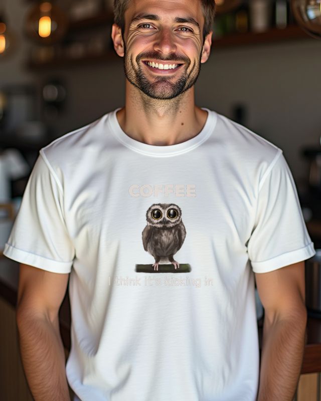Süße Eule mit Kaffee - Lustiges Motiv für Kaffeeliebhaber – T-Shirt