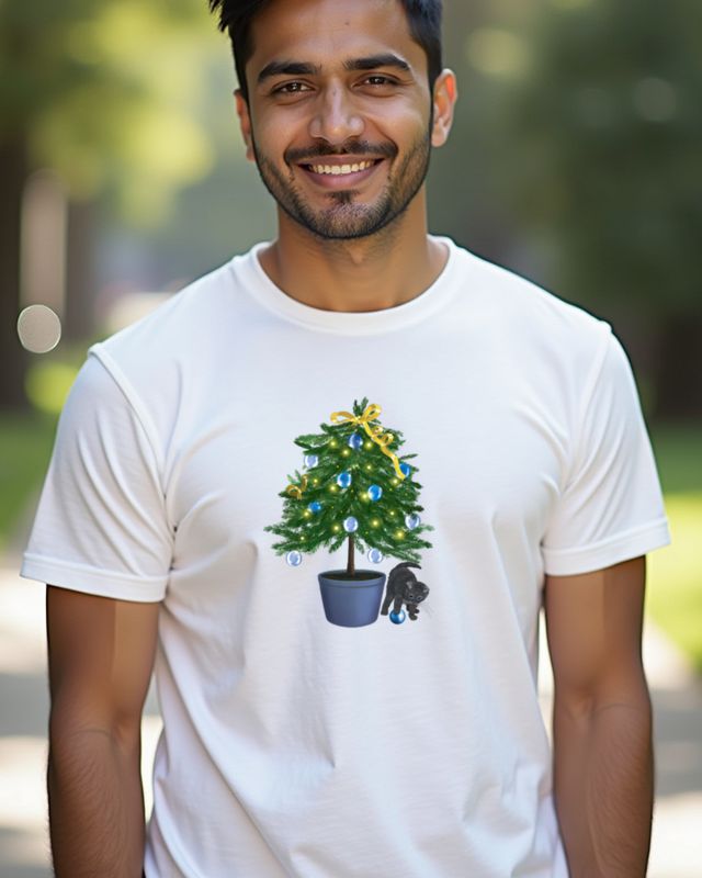 Weihnachtsbaum mit verspielter Katze - Lustiges Weihnachten – T-Shirt