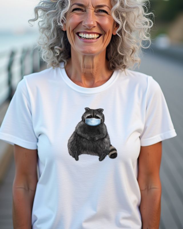Sweet Raccoon with Face Mask - Double Masked โ T-Shirt